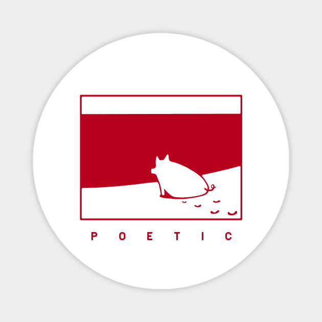 Poetic mood, a pig on the beach in red ink Magnet by croquis design